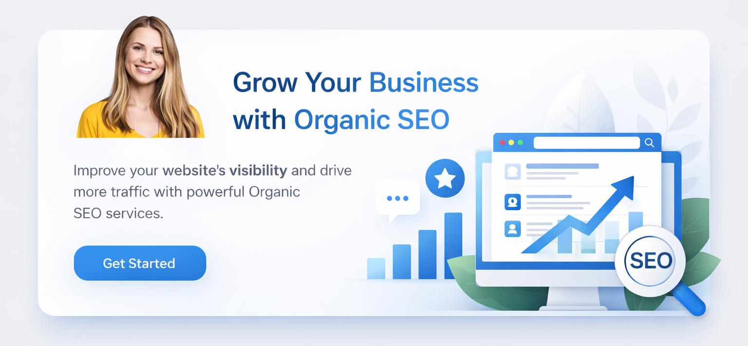 Image of a search form & a company representative examining a Google Business Profile.